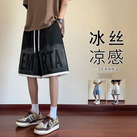 夏季弹力短裤男帅气直筒新款港风休闲宽松运动裤子潮牌美式五分裤商品大图