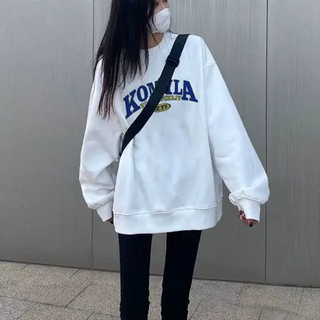 港味街头风oversize卫衣女大码加绒款ins潮秋冬加厚美式内搭上衣商品大图