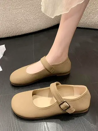 温柔风平底玛丽珍鞋女2023年夏季新款圆头豆豆鞋法式软底浅口单鞋商品大图