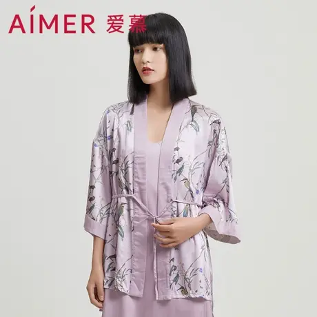 爱慕睡衣女夏季薄款含真丝夏季可外穿七分袖睡袍家居服AM487481图片