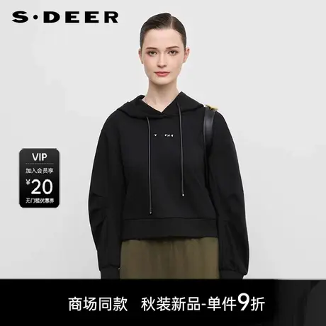 【商场同款】sdeer圣迪奥女抽绳连帽胸针压褶宽松卫衣S25383315商品大图