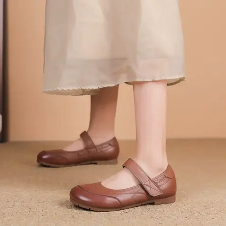 真皮软底妈妈鞋新款春秋平底单鞋2025中老年女鞋舒适大码玛丽珍鞋商品大图