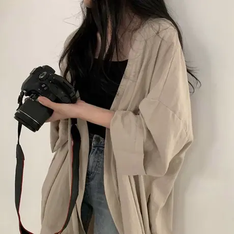 港风外穿垂感半截袖衬衫女夏季薄款宽松韩版百搭BF慵懒风防晒上衣图片