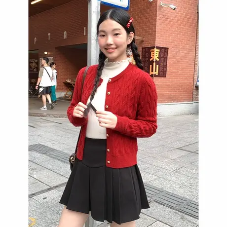 NOW真维斯法式复古针织衫女秋冬季设计感百搭学院风毛衣开衫外套图片
