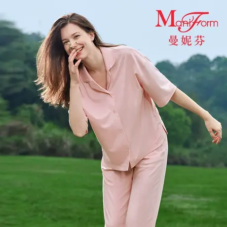 曼妮芬女士五分袖长裤套装家居服舒适夏季宽松商品大图