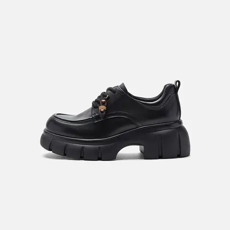 Nine West/玖熙2025秋新款厚底增高乐福鞋女英伦风圆头系带小皮鞋商品大图