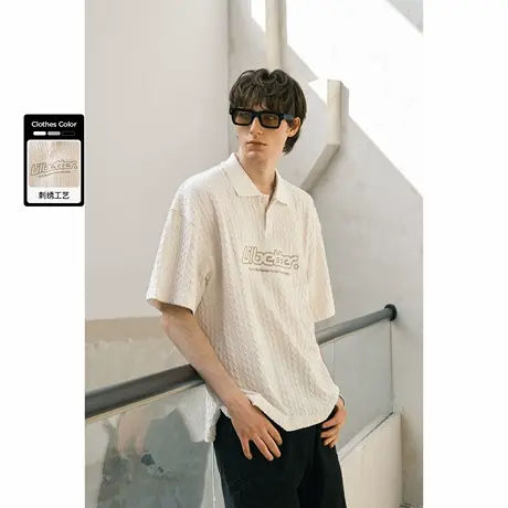 Lilbetter针织绞花肌理感短袖POLO衫夏季男士宽松透气刺绣翻领T恤图片
