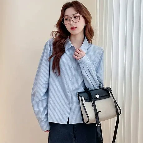 唐狮2025春秋新款长袖衬衫女办公室百搭简约条纹女士衬衫外套潮d2商品大图