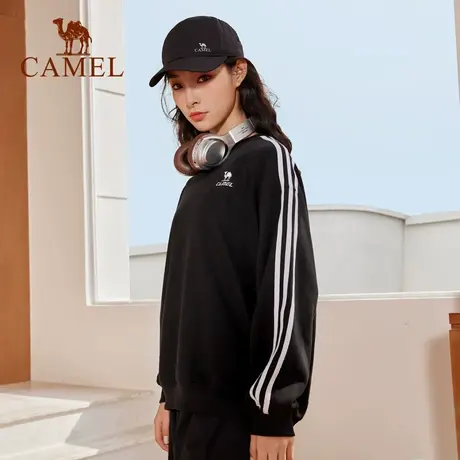 骆驼运动卫衣秋季新款时尚百搭圆领套头上衣女款宽松休闲长袖T恤图片