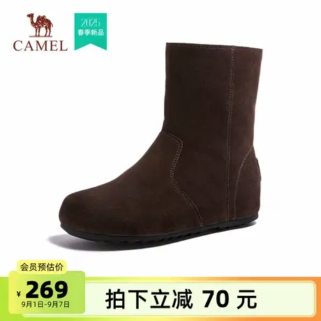 骆驼女鞋2025冬季新款一鞋两穿复古波嬉风厚底增高松包暖绒时装靴商品大图