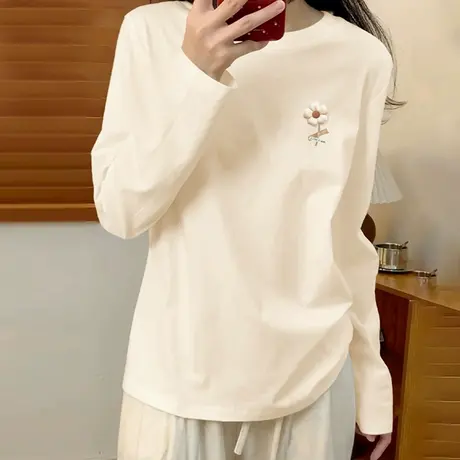 KV真维斯圆领长袖t恤2025新款秋季慵懒松弛感小个子打底衫上衣女商品大图