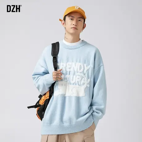 男士日系浅蓝色毛衣男圆领秋冬高级感男装2023新款套头针织衫长袖商品大图