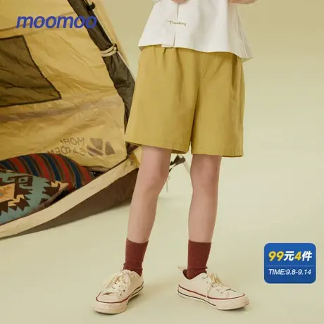 moomoo童装女童休闲五分裤夏新款儿童西装裤绿色休闲裤儿童短裤商品大图