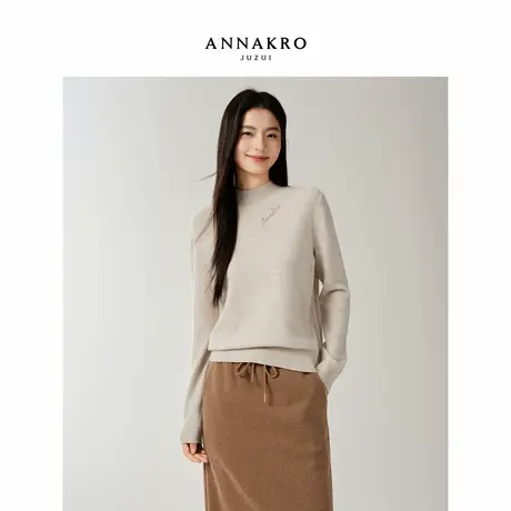 玖姿安娜蔻静奢老钱风100羊毛烫钻LOGO打底毛衫女2025冬季新款图片