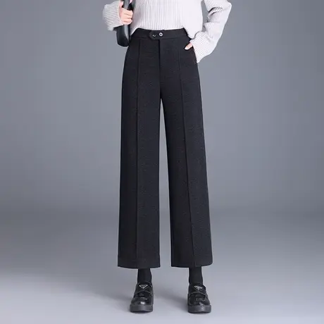 羊毛呢阔腿裤女秋冬高腰洋气显瘦九分直筒裤2023新款通勤休闲裤子商品大图