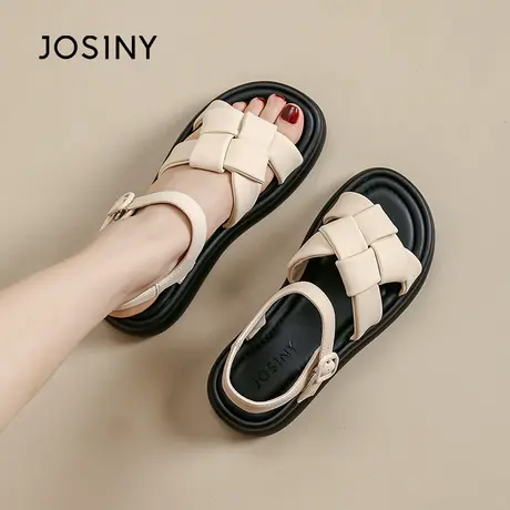 卓诗尼沙滩凉鞋女2025年夏季新款踩屎感一字带扣式百搭外穿圆头鞋图片