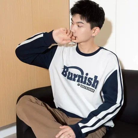 唐狮秋冬季新款男生卫衣圆领美式复古潮流撞色学院风上衣长袖PTE图片