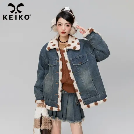 【正反两穿】羊羔毛复合牛仔外套女加厚2023秋冬复古环保毛皮草商品大图