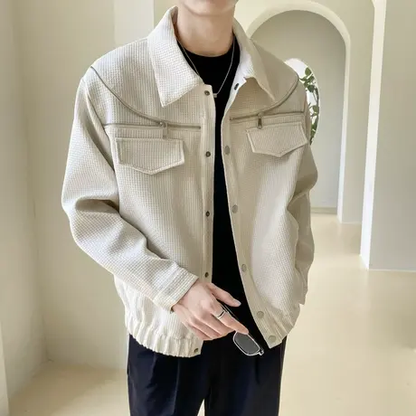 春秋季韩版轻熟风休闲夹克潮牌个性拉链设计感痞帅发型师外套上衣商品大图