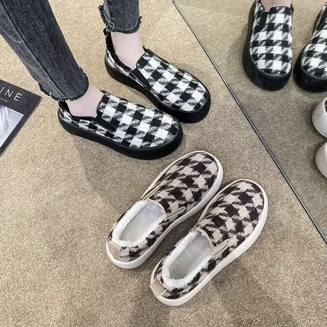 网红窝窝一脚蹬毛毛鞋2023冬季新款休闲加绒保暖厚底面包棉鞋女潮图片