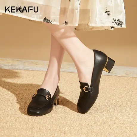 珂卡芙浅口单鞋女2023年新款秋季法式晚晚风乐福鞋通勤小皮鞋女鞋商品大图