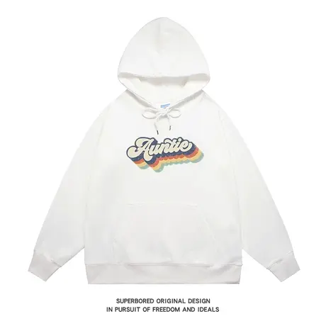 美式复古彩虹字母印花卫衣男春秋季小众设计感连帽情侣装宽松上衣商品大图