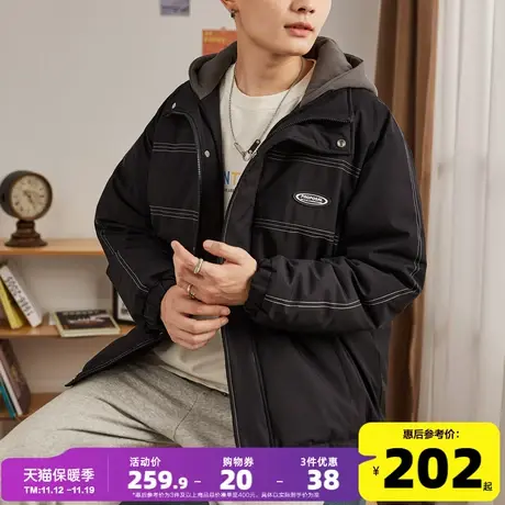 唐狮2022年冬季新款棉衣男短款假两件宽松潮牌棉服男加厚工装外套图片