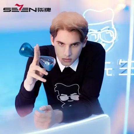 【柒先生IP联名系列】柒牌男装潮流圆领刺绣卫衣时尚纯棉长袖T恤商品大图