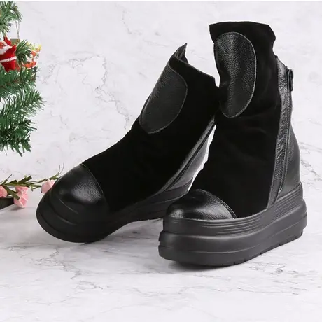 11cm内增高雪地靴冬季加绒加厚防水棉鞋厚底中筒靴真皮短筒女靴子图片