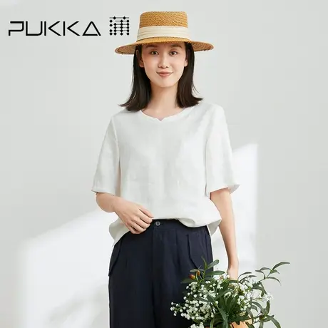 蒲PUKKA 亚麻衬衫女春夏装宽松休闲原创设计感短款上衣商品大图