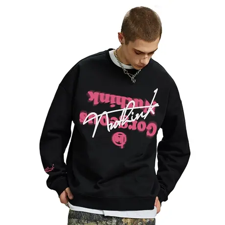 美式街头宽松潮流直喷字母420g重磅无帽卫衣潮牌男潮国潮上衣男款商品大图