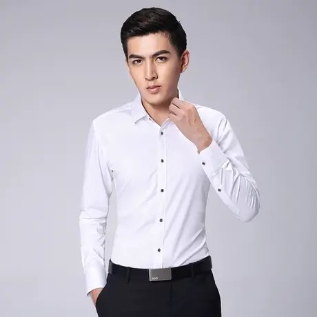 【大码】seno白色衬衫男长袖修身韩版秋季职业正装商务男士衬衣白商品大图