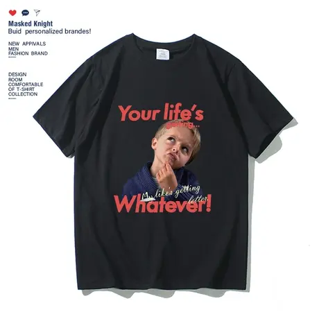 港风ins潮牌字母印花短袖t恤男学生情侣装宽松夏季圆领纯棉半袖商品大图