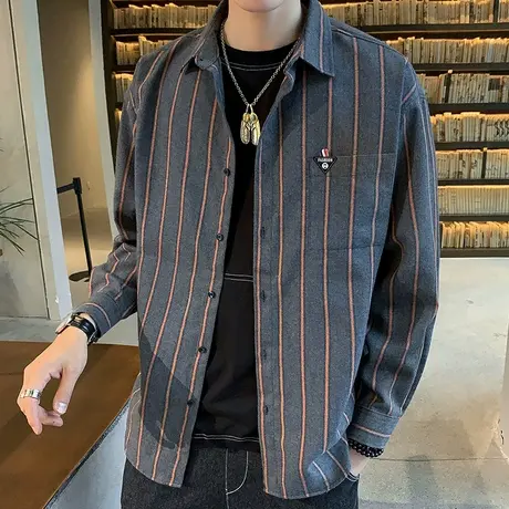 长袖衬衫男士春秋2023新款韩版潮流秋季休闲衬衣外套男装上衣服商品大图