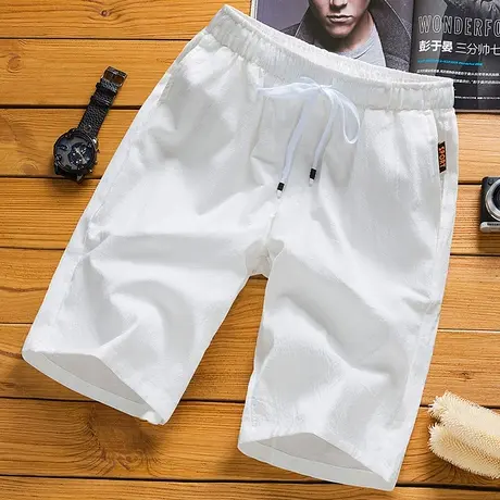 短裤男亚麻运动裤夏季潮流宽松沙滩裤休闲男士棉感中裤5五分裤子商品大图