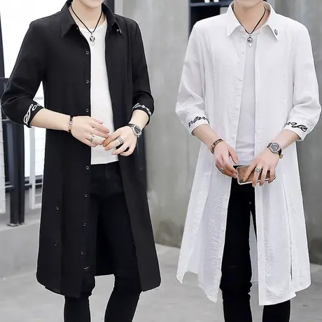 夏季中袖薄款披风男士防晒衣服2025新款长款过膝风衣帅气短袖外套商品大图