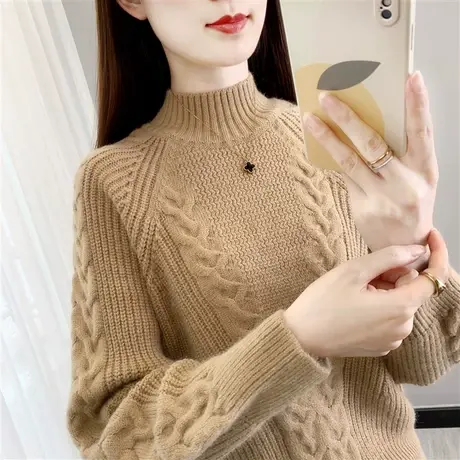 女士麻花半高领毛衣女内搭短款2022新款外穿洋气打底衫女秋冬百搭图片