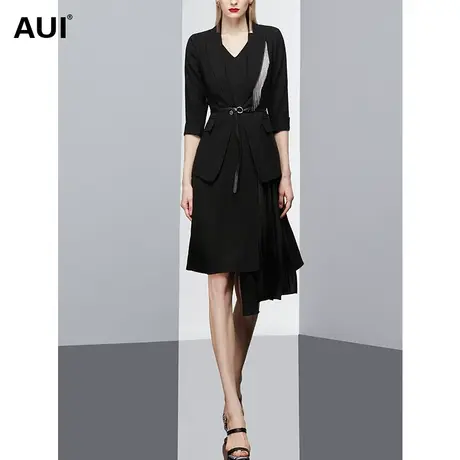 AUI欧洲站黑色职业气质西装外套春2023新款女设计感高端小众西服图片