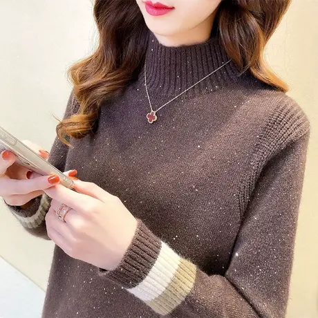女士毛衣宽松外穿半高领亮片针织网红洋气打底衫图片