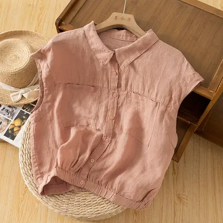 享永子短袖亚麻衬衫女文艺复古宽松显瘦棉麻上衣休闲2024夏季新款商品大图
