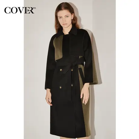 COVER冬季双面呢羊毛大衣撞色毛呢外套商品大图