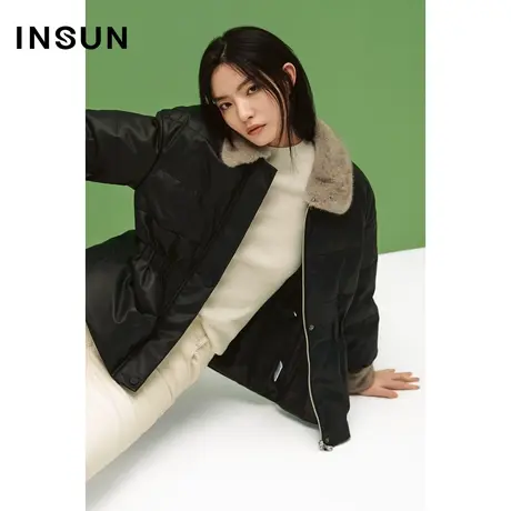 COVER冬季一手长腰部捏褶保暖皮羽绒商品大图