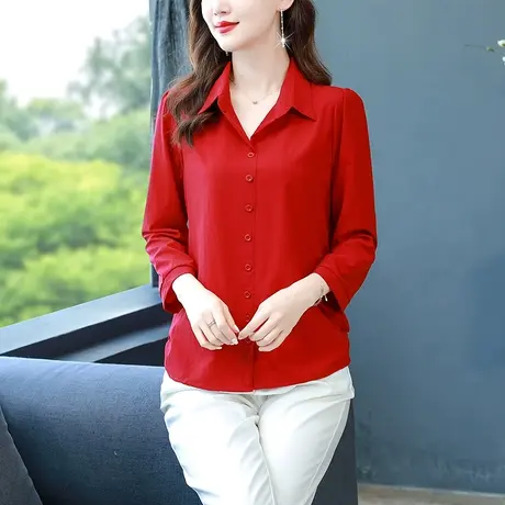 中老年宽松上衣大码衬衫女2023秋季新款时尚妈妈装长袖打底衫女潮商品大图