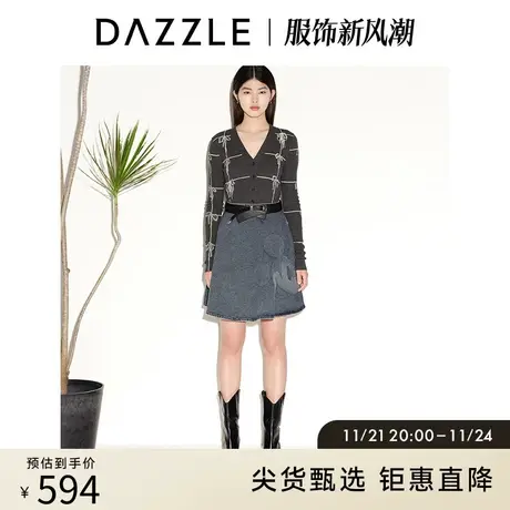 DAZZLE地素 奥莱春季蝴蝶结提花针织开衫打底衫女商品大图
