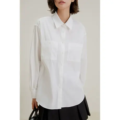 弥古白色工装衬衫女上衣高级感宽松法式通勤休闲衬衣2025新款春装商品大图