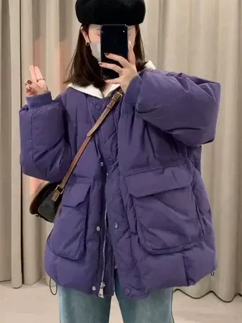 欧货大口袋羽绒服女2023冬季新款宽松休闲时尚白鸭绒保暖爆款外套商品大图