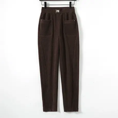 加绒休闲裤女2023秋冬新款大码哈伦裤宽松百搭加厚条绒高腰小脚裤商品大图