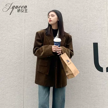 灯芯绒西装外套女加厚秋冬新款复古英伦风气质宽松韩版条绒小西服图片