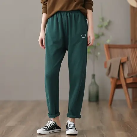 dza 高腰显瘦纯棉笑脸卫裤女士春季宽松阔腿裤百搭直筒休闲运动裤图片