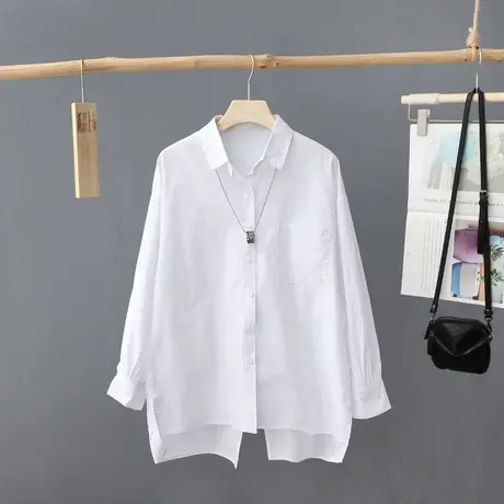 设计感小众后背开叉白衬衫女中长款长袖休闲百搭衬衣纯棉白衬衣潮商品大图